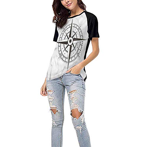 Baseball Women Short Sleeve,Compass,Navigational Equipment Sea S-XXL(This is for Size Small),Print Round Neck Short Sleeve