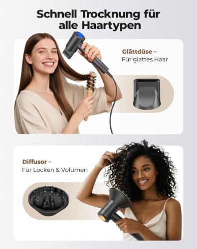 Haokoo Ion Hair Dryer with Diffuser - 150,000 RPM Hair Dryer Quick Drying Hair Dryer with 500 Million Negative Ions, 8 Temperature Levels with LED, for Curly/Thick Hair, Home, Travel, Salon