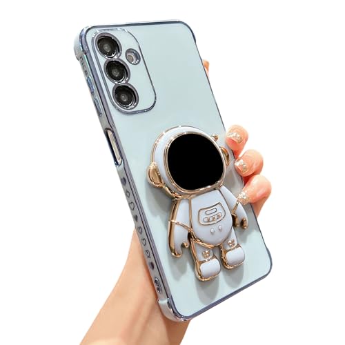 phylla Phone Case for Samsung Galaxy A25 5g 6.5",Luxury Plating Astronaut Stand Holder Phone Case with Cute Love Heart Side Small Pattern Soft Silicone Shockproof Kickstand Cover Bumper (Blue)
