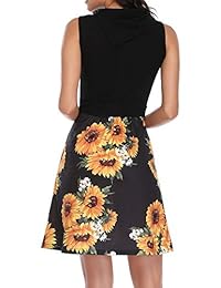 HUHOT Vestido sin mangas con cuello de vaca para verano, informal, acampanado, con bolsillo