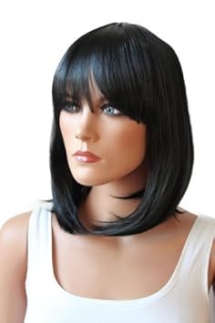 PRETTYSHOP Perücke WIG Bob Kurzhaar glatt aus hitzbeständige Kustfaser wie Echthaar (schwarz)
