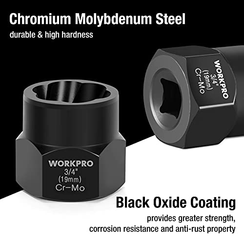 WORKPRO 15 Pieces Impact Bolt & Nut Remover Set, 3/8” Drive Bolt Extractor for Removing Stripped, Damaged, Rounded off and Rusted Bolts & Nuts