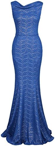 JUESE Women's 50's Floor Length Sleeveless Evening Party Dress (M, Lace Blue)