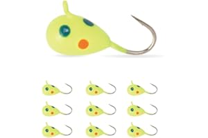 MUUNN 10Pack Tungsten Ice Fishing Jigs, Glow Tungsten Jigs for Panfish Teardrop Ice Jigs Tungsten, 2.7/3.2/4/5/6/7mm