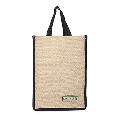 DOUBLE R BAGS Jute Shopping/Grocery/Lunch Bag for Men and Women (Black) Pack of 1