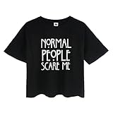 YITAN Women's Fashion Funny Tees Graphic Loose T shirt Cute Relaxed Split Crop Top Black Small