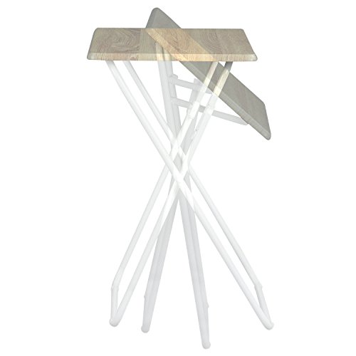 Aingoo Folding TV Trays 2 Pcs Small Snack Metal Dinner Tray Side Table Wood Printed Beige
