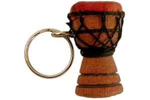 AFRICA HEARTWOOD PROJECT Djembe Drum Key Chain - Solid Carved Wood, Goat Skin, and Rope!