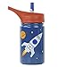 EcoVessel Scout Kids Stainless Steel Water Bottle with Flip Straw top and Silicone Straw - 13 Ounces - Blue Rocketship