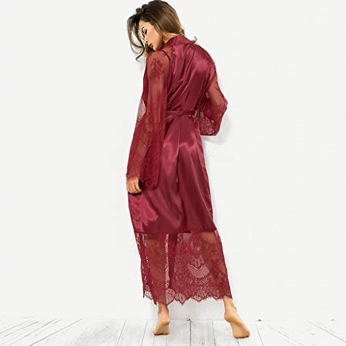 image for Jianekolaa_Lingerie Womens Lace Trim Kimonos Robes Long Satin Gown Bat