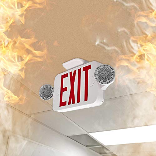 ã€2 Packã€‘LFI Lights UL Certified EXIT Sign with Emergency Light Red EXIT Compact Combo Hardwired High Output