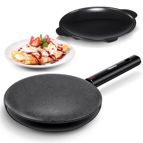 Electric Crepe Maker, 8 Inch Portable Crepe Maker Machine With Not-Stick Dipping Plate, Automatic Temperature Control, Nonstick Crepe Pan, Black (Black)