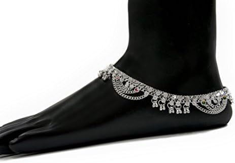 Pure Silver Plated Indian Anklet Pair - Length: 10.2 inches with S-hook closure
