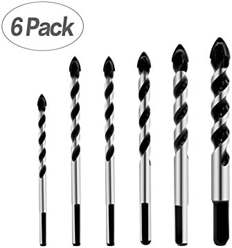 6Pcs Multi-Material Drill Bit Set for Tile,Concrete, Brick, Glass, Plastic and Wood, 4mm, 6mm, 6mm,8mm,10mm, 12mm,Tungsten Carbide Tip Best for Wall Mirror and Ceramic Tile on Concrete and Brick Wall