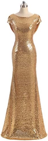 LeoGirl Women's Sparkly Sequins Long Bridesmaid Dress Backless Prom Evening Gown