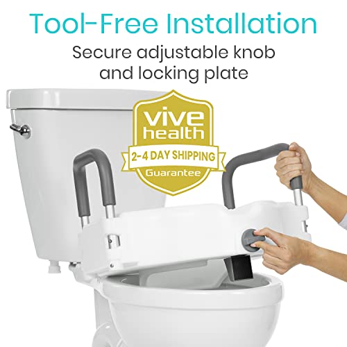 Vive Raised Toilet Seat 5" Portable, Elevated Riser with Padded Handles Elongated and