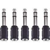 eBoot Headphone Adapter 6.35 mm Male to 3.5 mm Female Stereo Audio Earphone Jack Adapter, 5 Pieces, Black