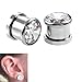 Xpircn 6G-00G Stainless Steel Cubic Zirconia Screw Tunnels Ear Stretcher Plugs Piercing Gauges