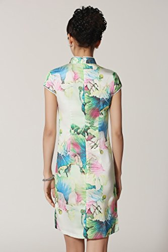 JTC Silk Women Chinese Mini Dress Cheongsam Cup Sleeve Lotus - Image 3