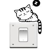 Cute Cat Nap Pet Light Switch Funny Wall Decal Vinyl Stickers Black