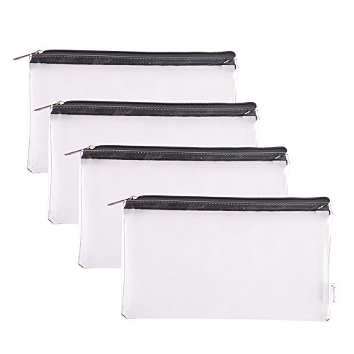 Augbunny Zipper Clear Vinyl Security Bank Deposit Utility Zipper Coin Bag Check Wallet Money Organizer pouch 4-pack