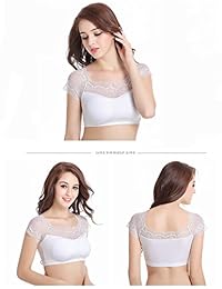 DRESHOW Tank Crop Tops para dama Stretch Silk Lace Cap Acolchado Yoga Sports Bra