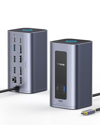 Baseus Nomos Air Mac 12 in 1 Displaylink Docking Station, 2 Monitor Extension Docking Station for macOS, 2K HDMI/DP, 10Gbps USB-A/C, 100W PD, Gigabit Ethernet, DisplayLink Driver Required