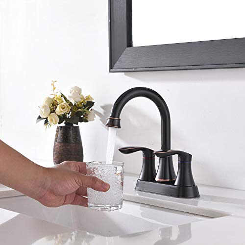 Friho Lead-Free Modern Commercial Two Handle Oil Rubbed Bronze Bathroom Faucet,Bathroom Vanity Sink Faucets with Drain Stopper and Water Hoses