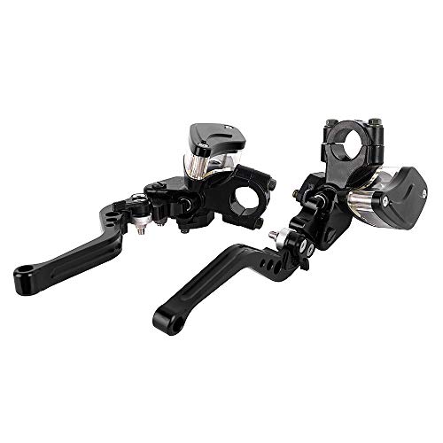 Aluminum 7/8" 22mm Motorcycle Dual Pump Hydraulic Handles Brake Clutch Levers Cylinder Master Reservoir Set For Ducati For Suzuki For Street Bike (Black)