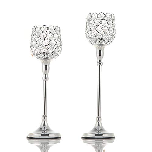 VINCIGANT Silver Long Stem Crystal Candle Holders/Tea Light Candlestick for New Year Home Decor Dining Room Table Centerpieces, Housewarming Gift - Thumbnail 7