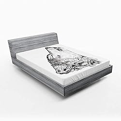 Ambesonne Wolf Fitted Sheet Set, Hand Drawn