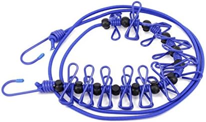 KINGSUPER Portable Travel Clothesline with 12pcs Clothespins (New Style Blue)