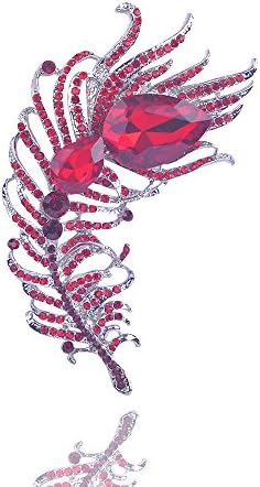 Yilanair Wedding Bridal Feather Crystal Brooch Pin for Dress Red