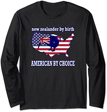 Unisex New Zealand Flag Kiwi LS T Shirt American By Choice Ex-Pat Medium Black