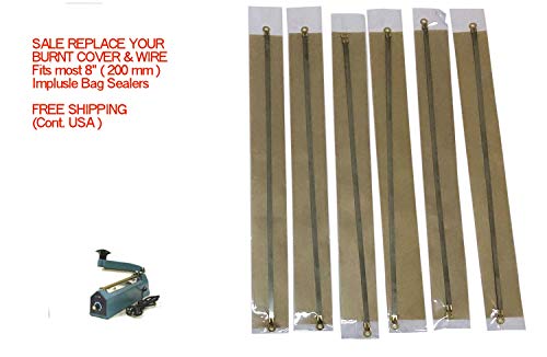 6 Service Kits - for 8" 2 mm Hand Impulse Sealer 6 Flat Wire Heat Elements +6 Teflon PTFE Covers FIT PSF-200 - AIE-200 & More