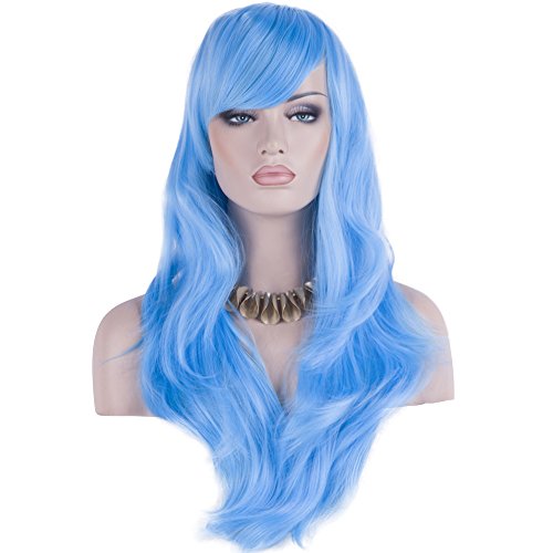 DAOTS 28" Wig Long Heat Resistant Big Wavy Hair Women Cosplay Wig (Light Blue)