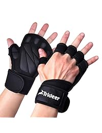 Trideer Guantes de levantamiento de pesas ventilados, guantes de gimnasio, guantes de entrenamiento con muñequeras extra de apoyo, guantes de ejercicio para dominadas, levantamiento de potencia, entrenamiento en cruz para hombres y mujeres