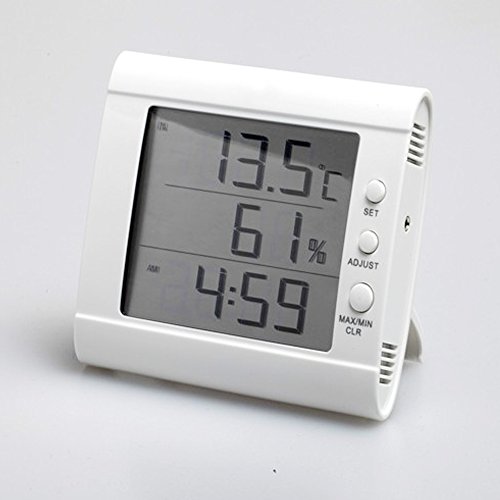 HITO Humidity/Indoor Outdoor Temperature Clock w/ Max and Min and Remote Probe (White)