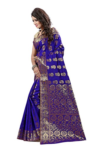 Blue Colour Banarasi Saree With Unstitched Blouse Piece, Free Size. - Image 4