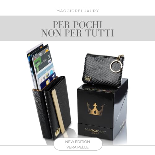 MAGGIORE LUXURY Unisex Wallet Double Card Holder Up to 12 Cards Genuine Leather for Men and Women Protection Rfid Protection Italian Quality Free Coin Purse Double Gold Wallet Milan