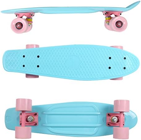 Cozylifeunion Retro Mini Cruiser 22 inch Complete Skateboard Mini PP Skate Board (Light Blue)