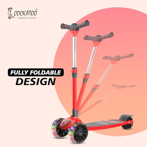Cockatoo Rocket Racer LED Scooter for Kids 3-12 Years, Kids Scooter with 40MM Led Lights in PP+PU Wheel, 4 Adjustable Height Scooter, Up to 50 Kg Weight Capacity Red 3
