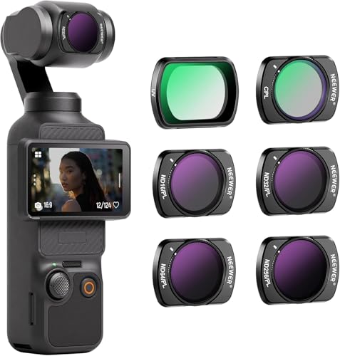 NEEWER Magnetic ND/CPL Filter Set Compatible with DJI OSMO Pocket 4 & Pocket 3 Creator Combo Accessories, Action Camera 6 Pack UV CPL Neutral Density ND16/PL ND32/PL ND64/PL ND256/PL Filters