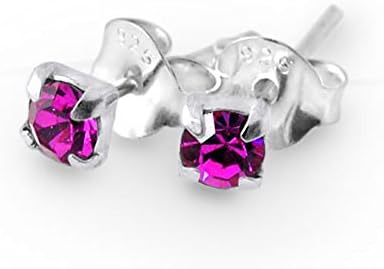 July - Ruby 3MM 4 Claw Set Birthstone 925 Sterling Silver Stud Earring