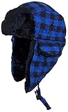 Best Winter Hats Big Kids Plaid Russian/Aviator Winter Hat (One Size) - Blue/Black