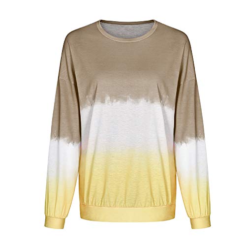 Tsmile Women Gradient Color Shirt Casual Round Neck Contrast Color Long Sleeve Fall Trendy Tops Pullover Sweatshirt
