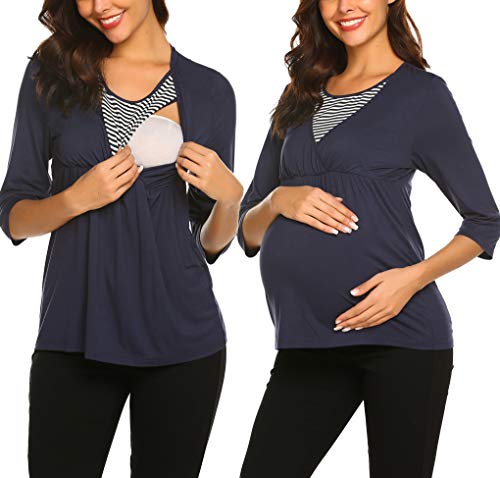 Ekouaer Breastfeeding Tops for Women Nursing Clothes Babydoll Shirt 3/4 Sleeve Tunic S-XXL
