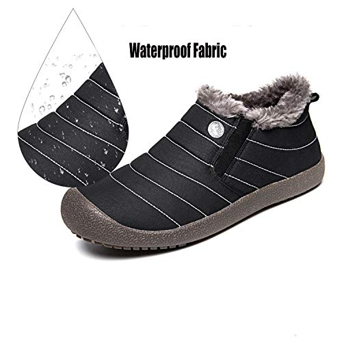 JACKSHIBO Snow Winter Boots for Women Men Waterproof Fur Lined Boots Outdoor Slip on Boots Black-Low Top 9 Women/8.5 Men