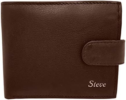 Personalised RFID Blocking Mens Designer Wallet - Brown - Genuine Leather - Keep Your Money Safe - Large Coin Zipped Coin Pocket with Gift Box