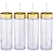4 Pack - Top House Insulated Acrylic Tumblers with Gold Lids and Straws, 16oz Insulated Travel Cups, 8 Reusable Straws (Gold Lids)